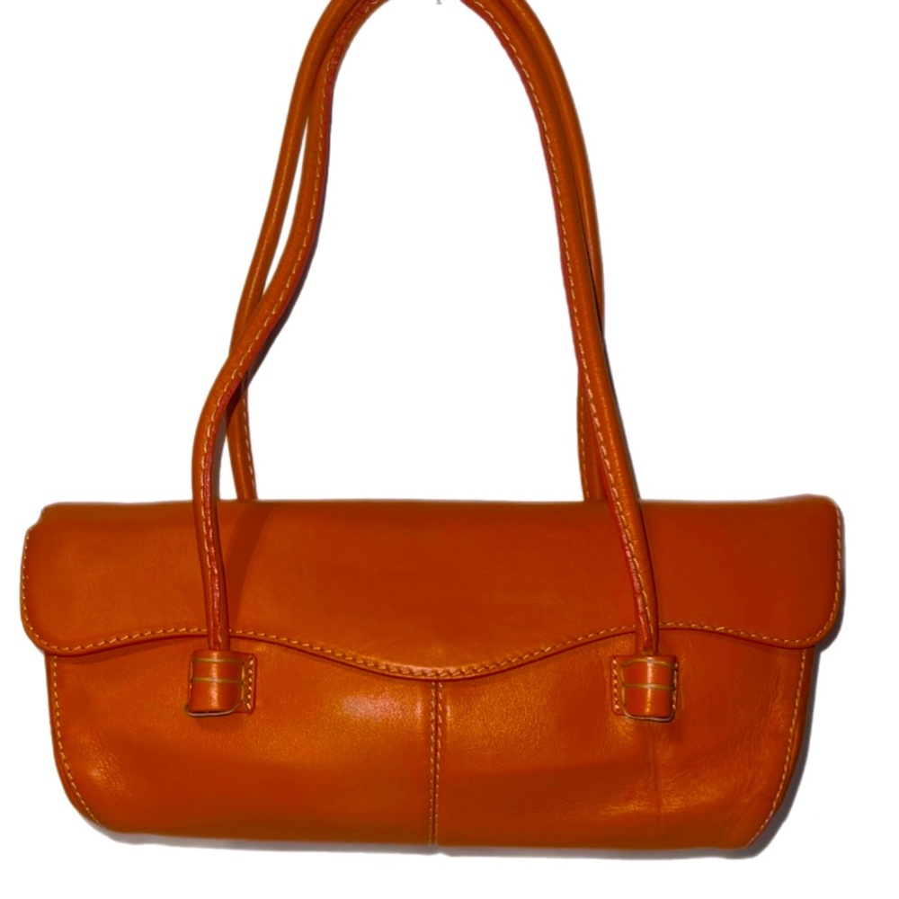 Perlina Orange Leather Shoulder Bag -EUC
